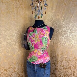 ✨Vintage 90s Boho Silk Beaded Tropical Floral Tank Top✨